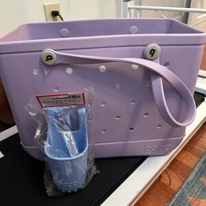 BOGG BAG Large Lavender Tote with Sky Blue Holder